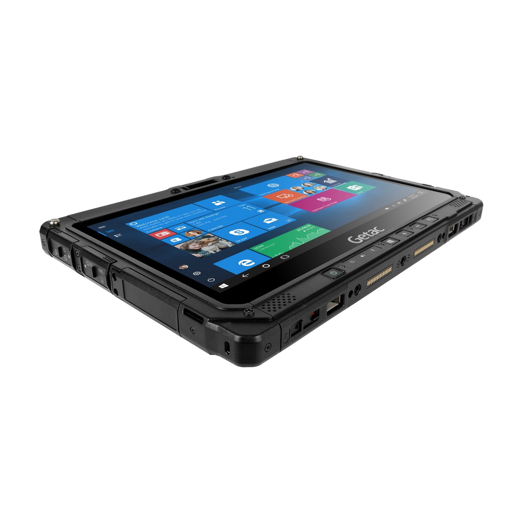 Tablet robusto Getac K120 - vista inclinada dos conectores laterais e inferiores - AGL