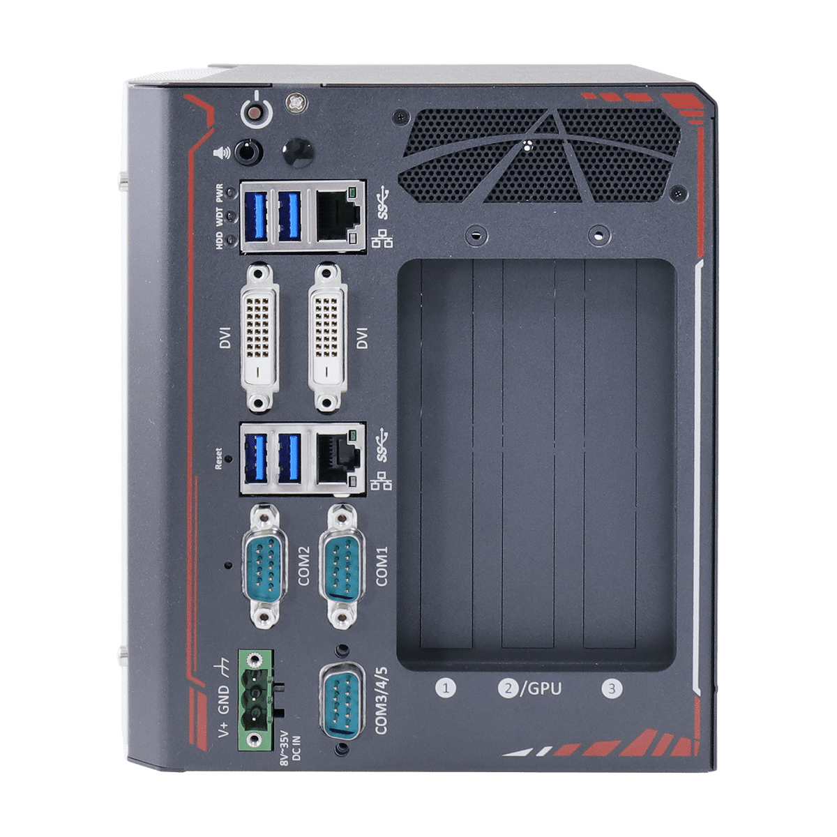 Computador industrial Neousys Nuvo-8003 — vista frontal — AGL