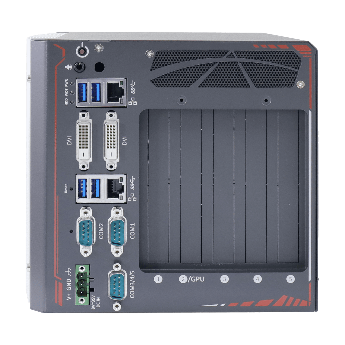 Computador industrial Neousys Nuvo-8023 / Nuvo-8032 / Nuvo-8041 — vista frontal — AGL