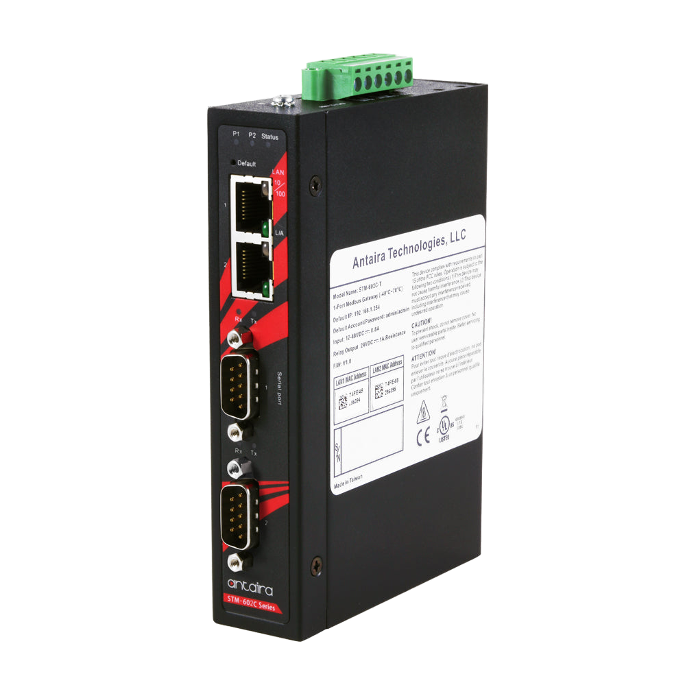 Gateway STM-602C-T Modbus TCP para RS232/422/485 EOT — vista do equipamento
