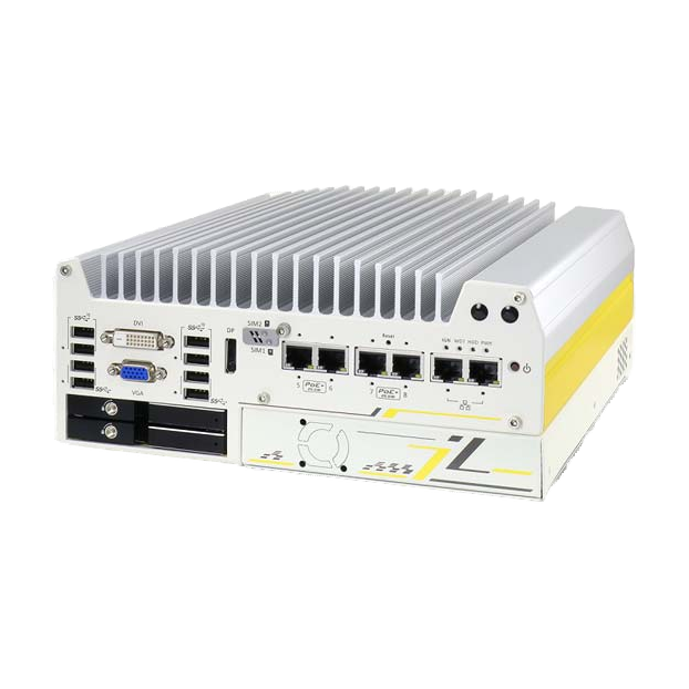 Neousys Nuvo-7208VTC (Intel 9/ 8-Gen, 8* PoE+, DIO, CAN bus, RAID) — vista do equipamento