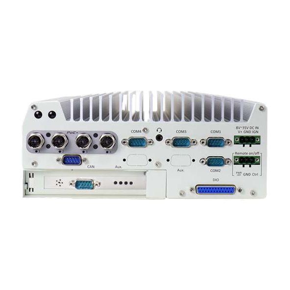 Neousys Nuvo-7208VTC (Intel 9/ 8-Gen, 8* PoE+, DIO, CAN bus, RAID) — vista do equipamento