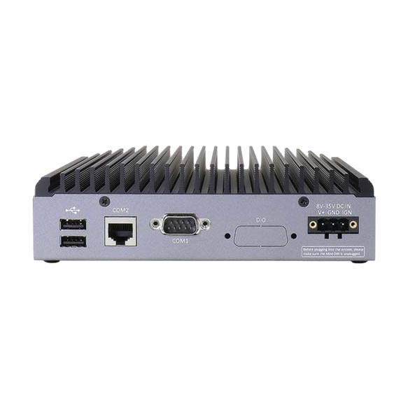 Neousys Nuvo-2700DS (AMD Ryzen™ V1605B, 4* 4K DP display) — vista do equipamento