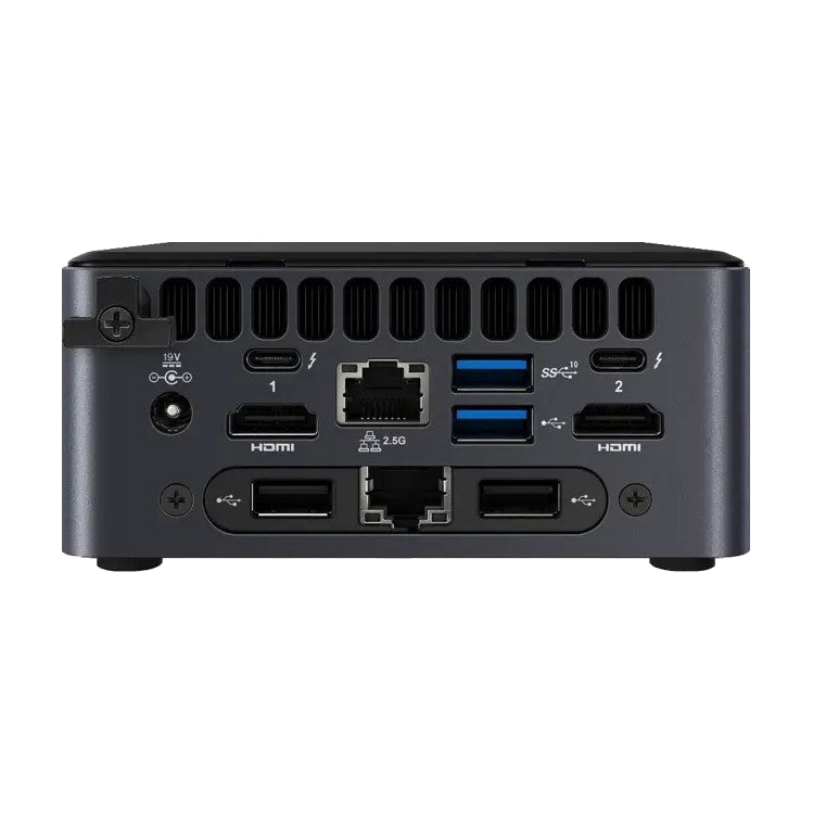 Intel NUC11TNHV50L (i5-1145G7, 2* LAN, 2x* Thunderbolt, 6* USB) — vista do equipamento