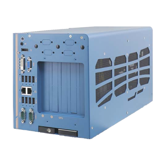 Neousys Nuvo-8108GC-XL (Intel Xeon E ou Core 9/ 8 Gen, NVIDIA RTX 30, 8~48V) — vista do equipamento