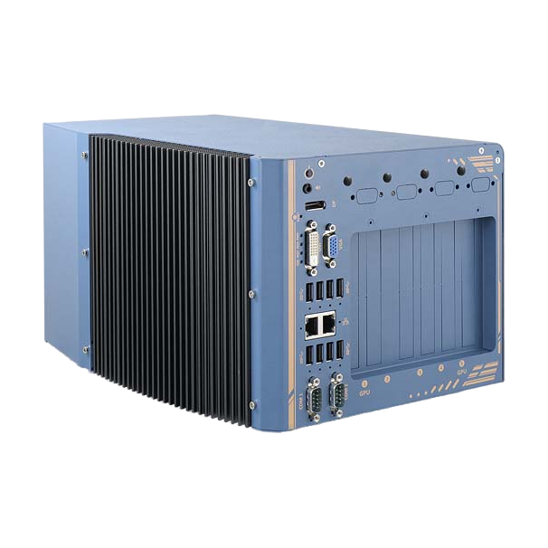 Neousys Nuvo-8208GC (Intel Xeon-E, Core 9/ 8, Dual NVIDIA RTX 30 Series) — vista do equipamento