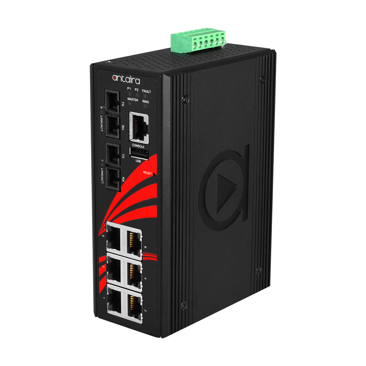 Switch LMX-0802-M (6*10/100Tx + 2*100Fx, MM 2Km) — vista do equipamento
