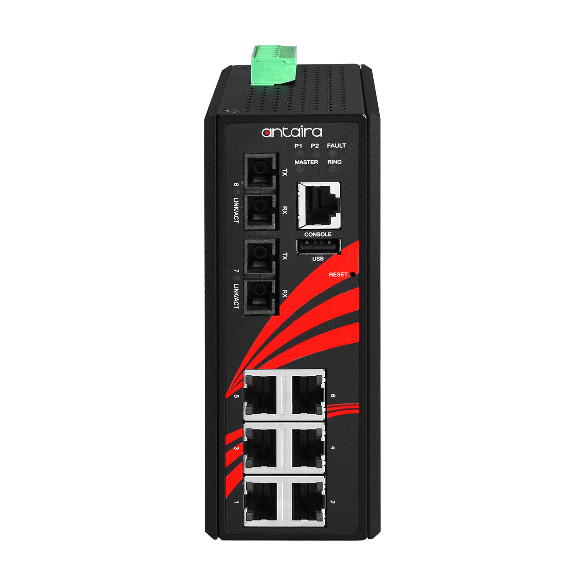 Switch LMX-0802-M (6*10/100Tx + 2*100Fx, MM 2Km) — vista do equipamento