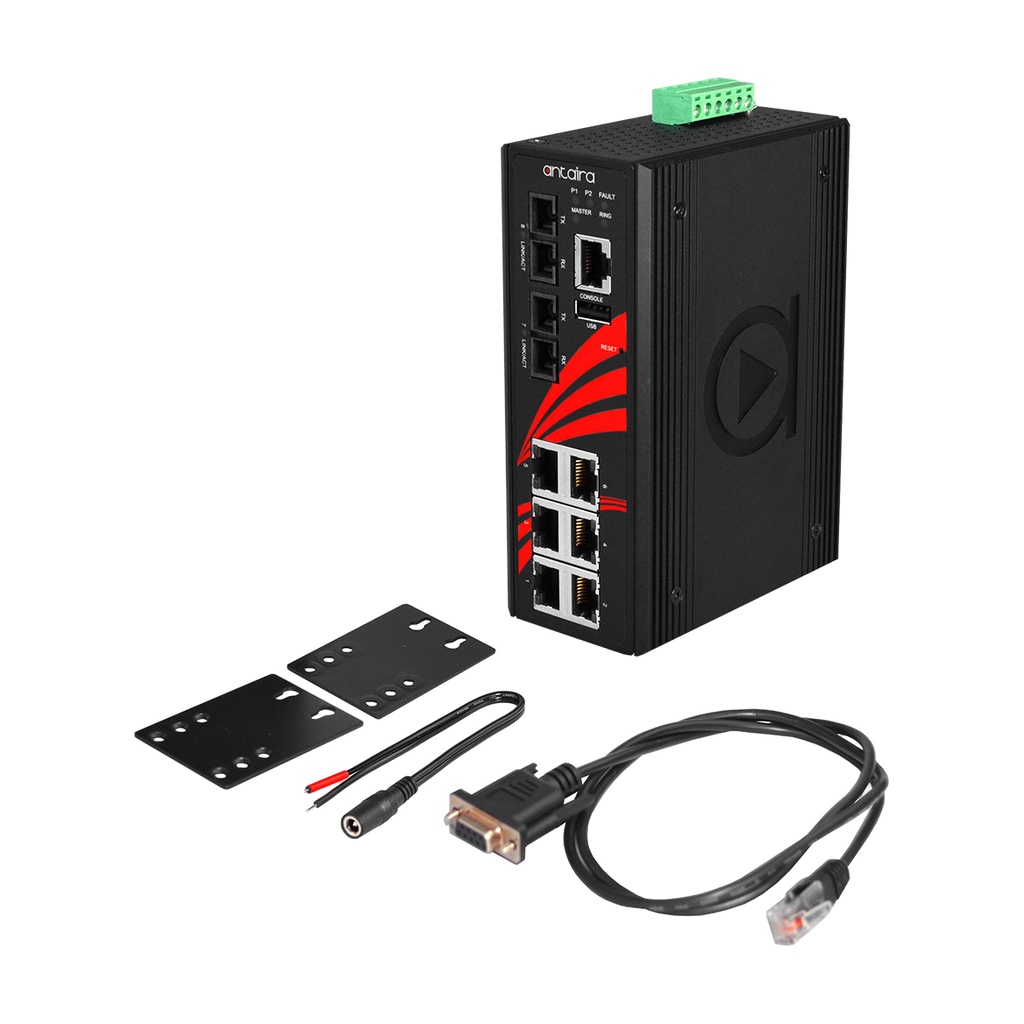 Switch LMX-0802-M (6*10/100Tx + 2*100Fx, MM 2Km) — vista do equipamento