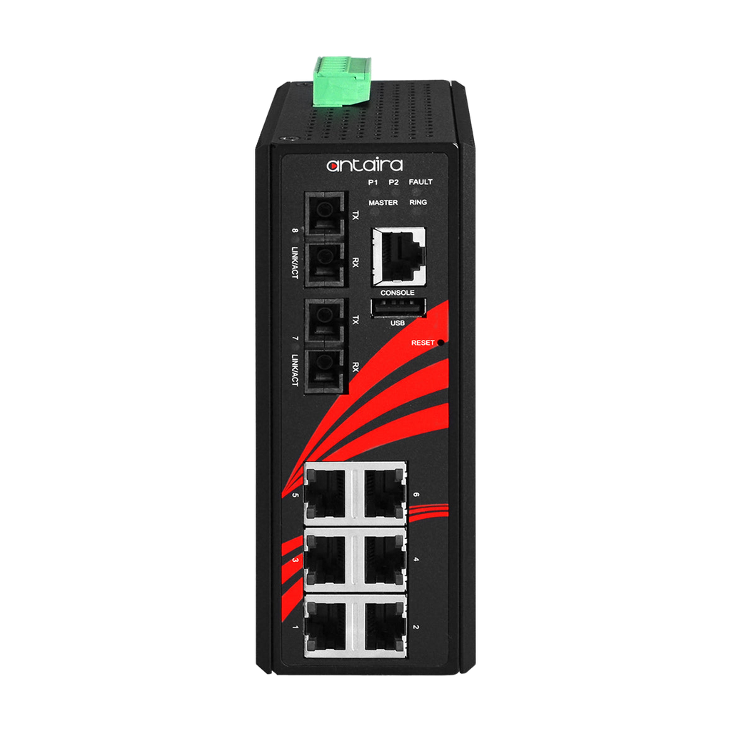 Switch LMX-0802-S3 (6*10/100Tx + 2*100Fx, SM 30Km) — vista do equipamento