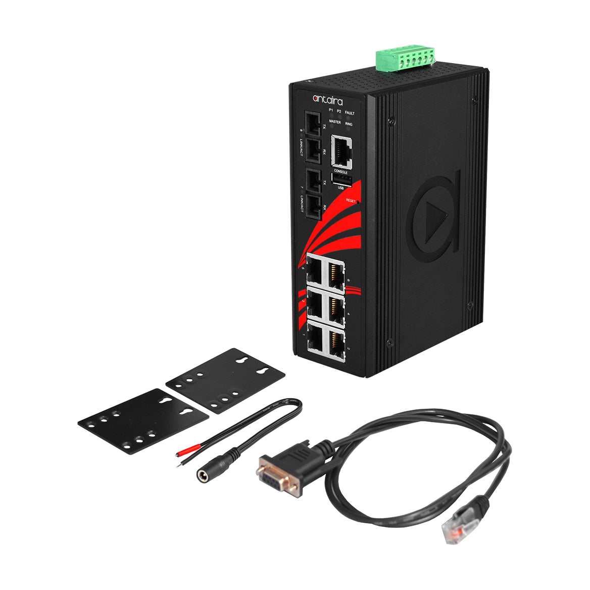 Switch LMX-0802-S3 (6*10/100Tx + 2*100Fx, SM 30Km) — vista do equipamento