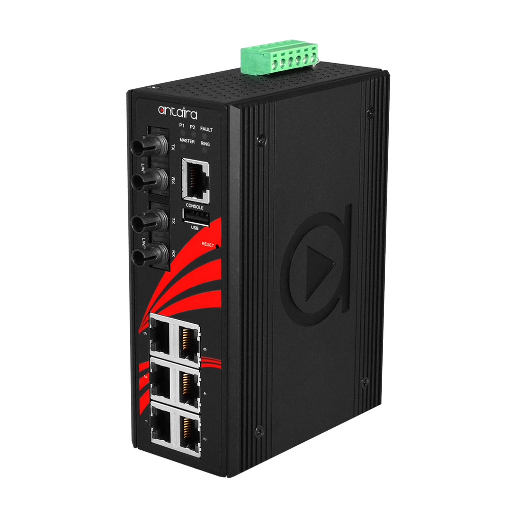 Switch LMX-0802-ST-S3 (6*10/100BaseTx + 2* 100Fx ST, SM 30Km) — vista do equipamento