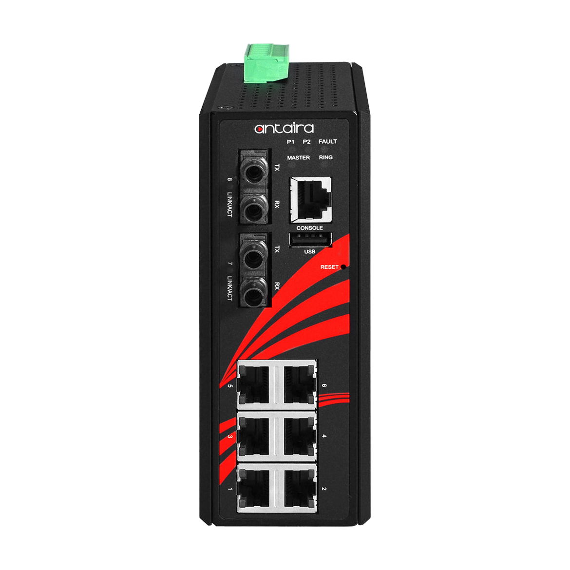 Switch LMX-0802-ST-S3 (6*10/100BaseTx + 2* 100Fx ST, SM 30Km) — vista do equipamento
