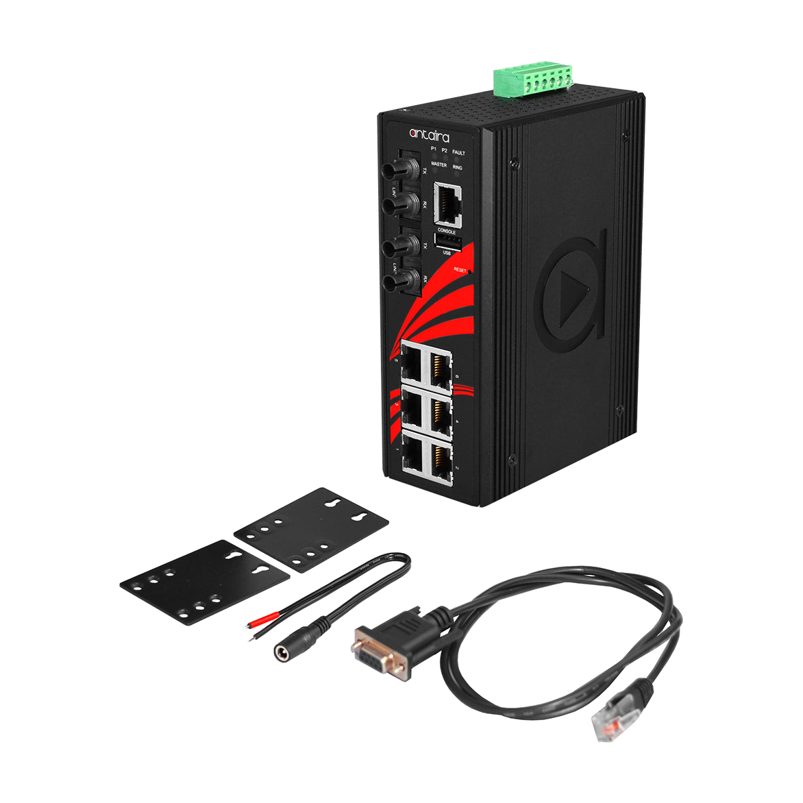 Switch LMX-0802-ST-S3 (6*10/100BaseTx + 2* 100Fx ST, SM 30Km) — vista do equipamento