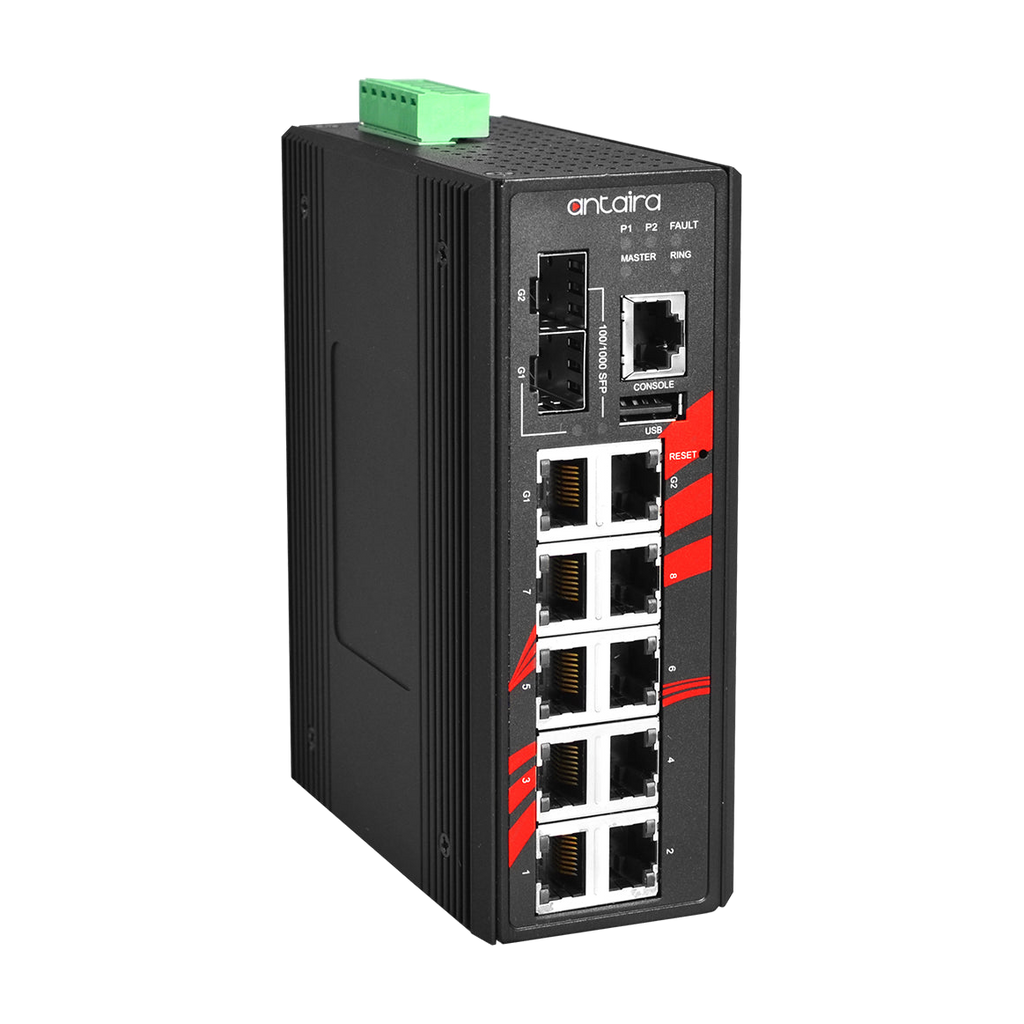 Switch LMX-1202M-SFP (8*10/100Tx + 2*10/100/1000Tx + 2*100/1000 SFP) — vista do equipamento