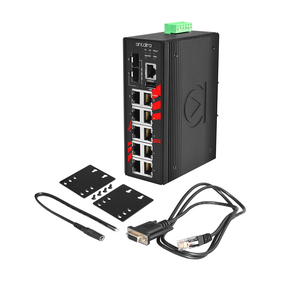 Switch LMX-1202M-SFP (8*10/100Tx + 2*10/100/1000Tx + 2*100/1000 SFP) — vista do equipamento