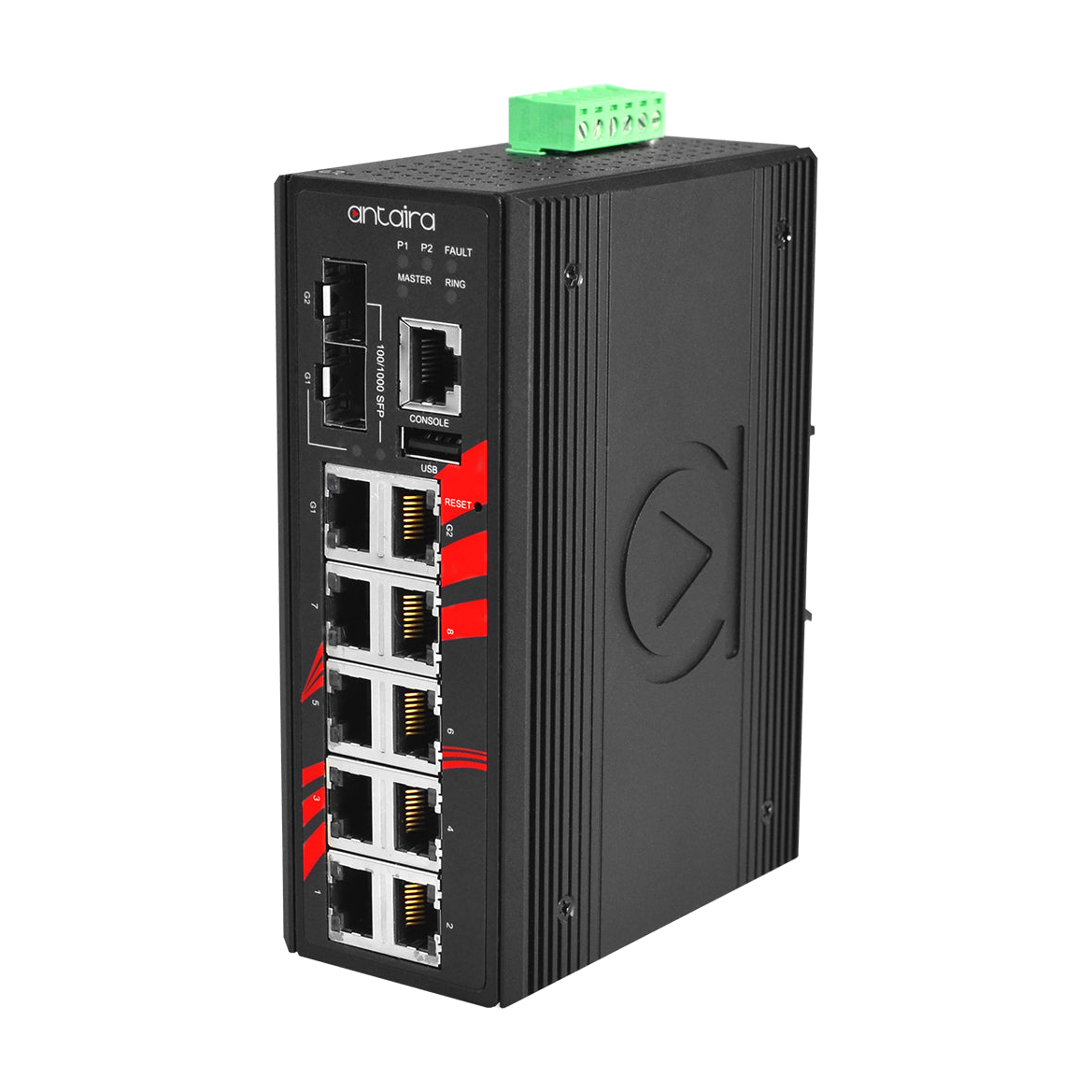 Switch PoE+ LMP-1202M-SFP (8*10/100Tx+2*10/100/1000Tx+2*100/1000SFP) — vista do equipamento