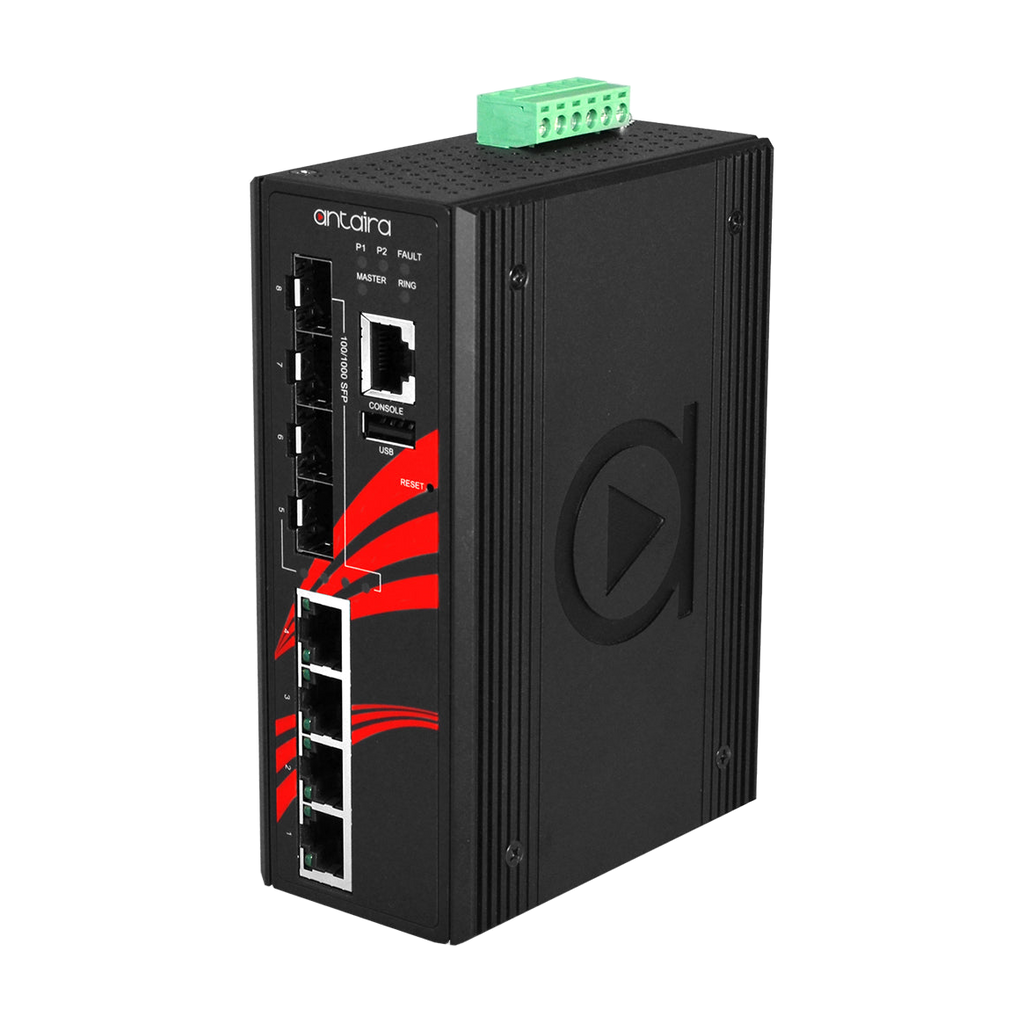 Switch LMX-0804G-SFP (4*10/100/1000Tx + 4*100/1000Fx SFP) — vista do equipamento