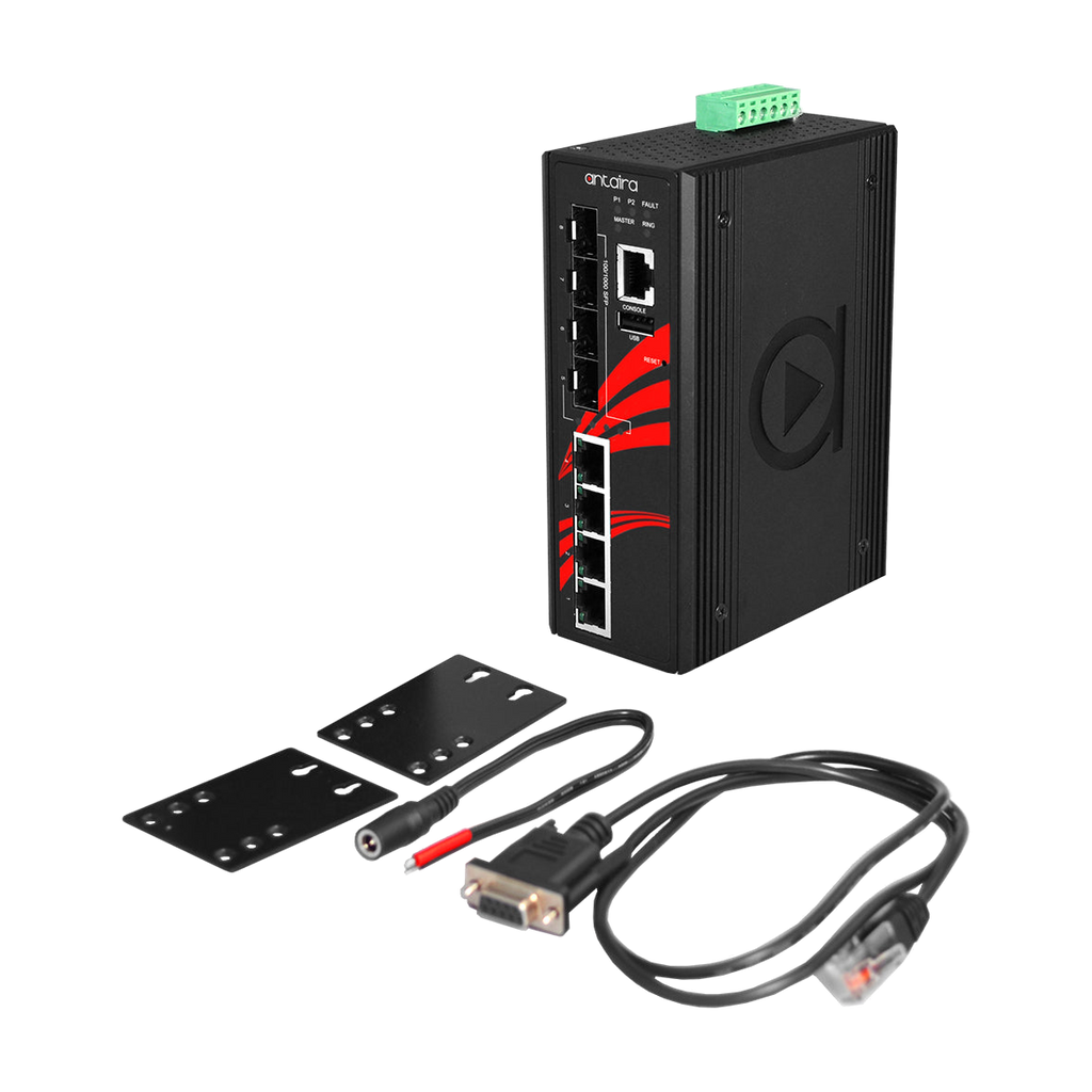 Switch LMX-0804G-SFP (4*10/100/1000Tx + 4*100/1000Fx SFP) — vista do equipamento