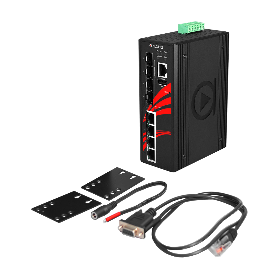Switch LMX-0804G-SFP (4*10/100/1000Tx + 4*100/1000Fx SFP) — vista do equipamento