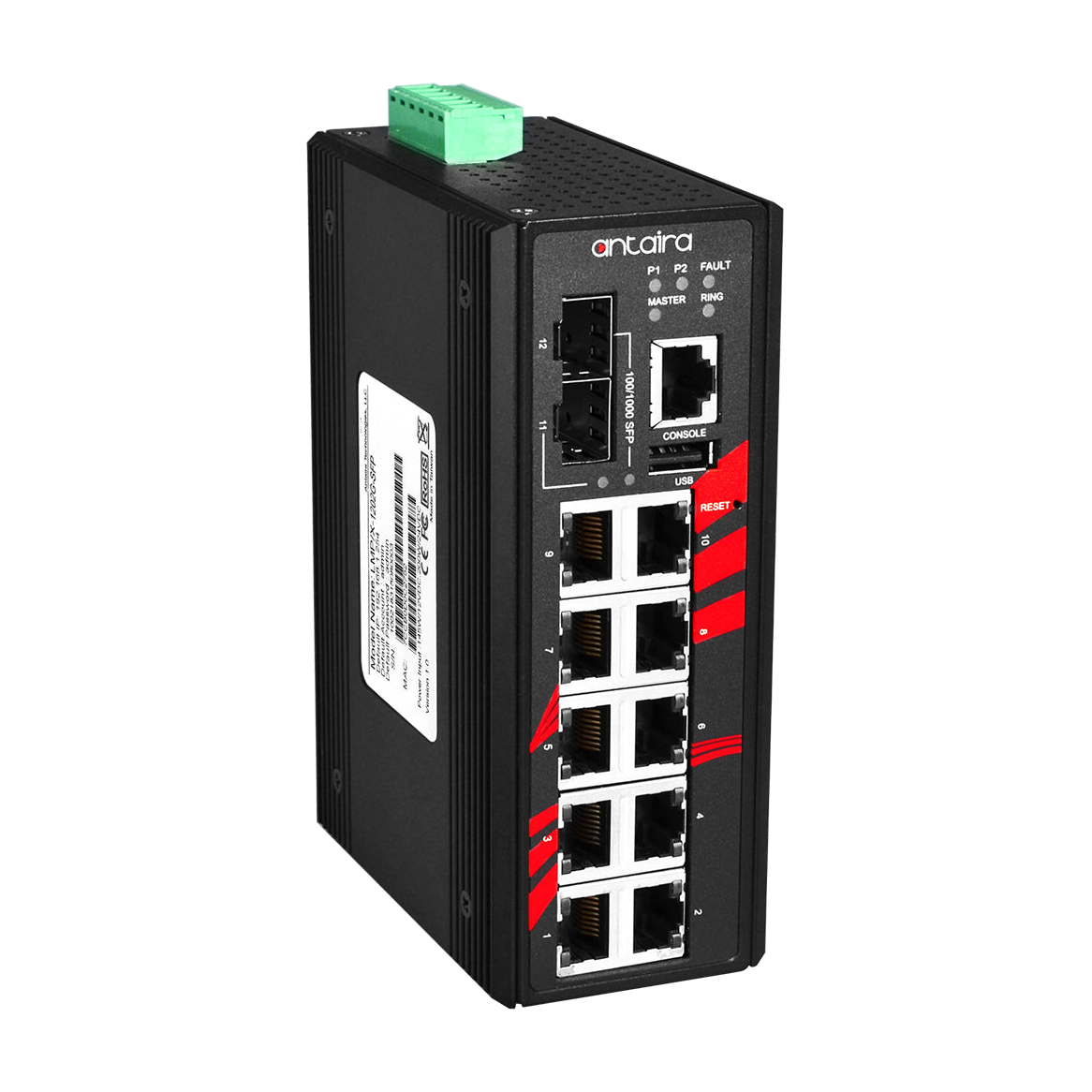 Switch ATEX LMX-1202G-SFP (10*10/100/1000Tx + 2*100/1000 SFP) — vista do equipamento