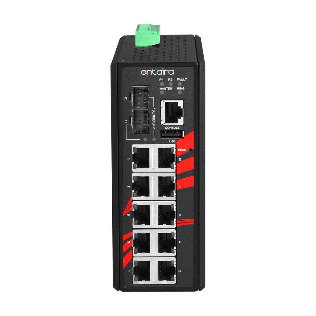 Switch ATEX LMX-1202G-SFP (10*10/100/1000Tx + 2*100/1000 SFP) — vista do equipamento