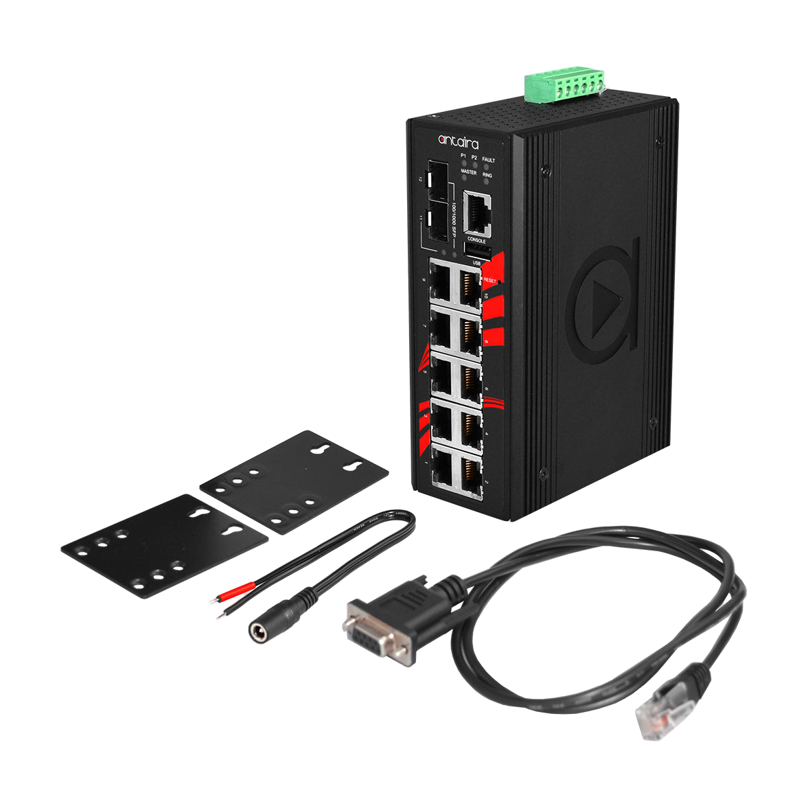 Switch ATEX LMX-1202G-SFP (10*10/100/1000Tx + 2*100/1000 SFP) — vista do equipamento