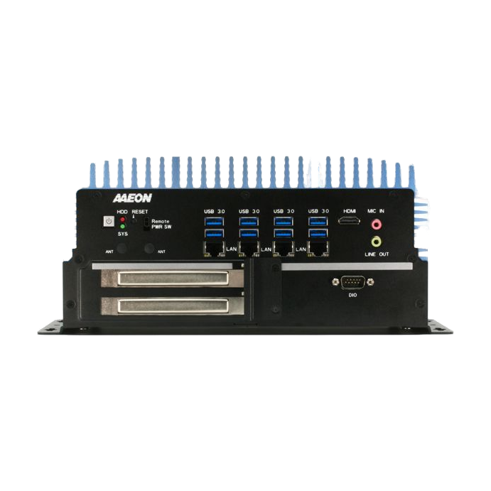 AAEON BOXER-6839-CFL (Intel 8/ 9 Gen, 4 LAN, 6 COM, DIO, 10-35V) — vista do equipamento