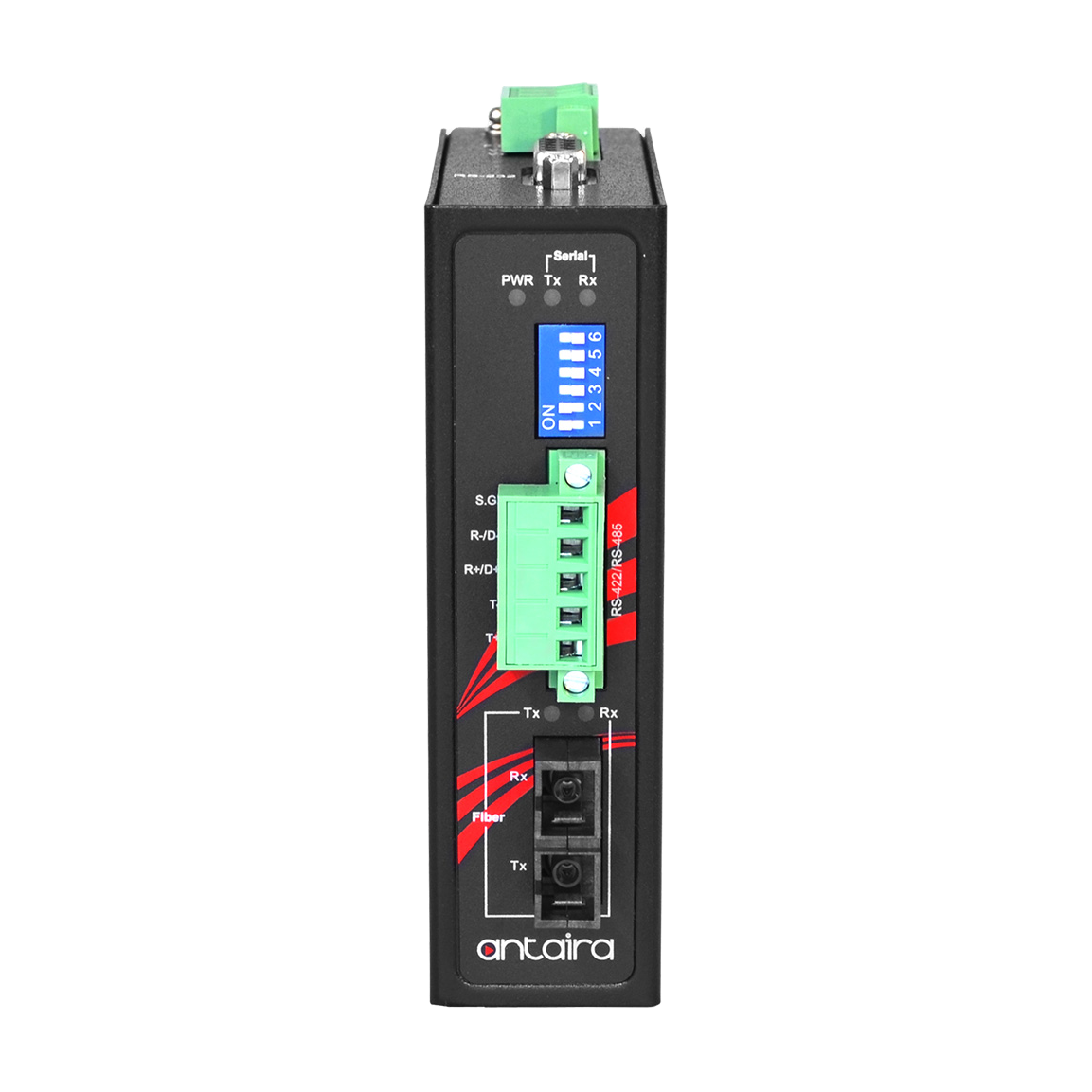 Conversor RS-232/422/485 para fibra STF-401C-CM02-T, MM 2KM, SC — vista do equipamento