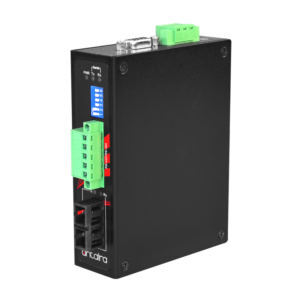Conversor RS-232/422/485 para fibra STF-401C-CM02-T, MM 2KM, SC — vista do equipamento