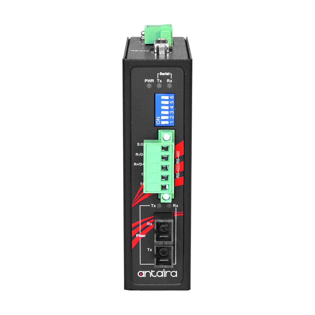 Conversor RS-232/422/485 para fibra STF-401C-CM02-T, MM 2KM, SC — vista do equipamento