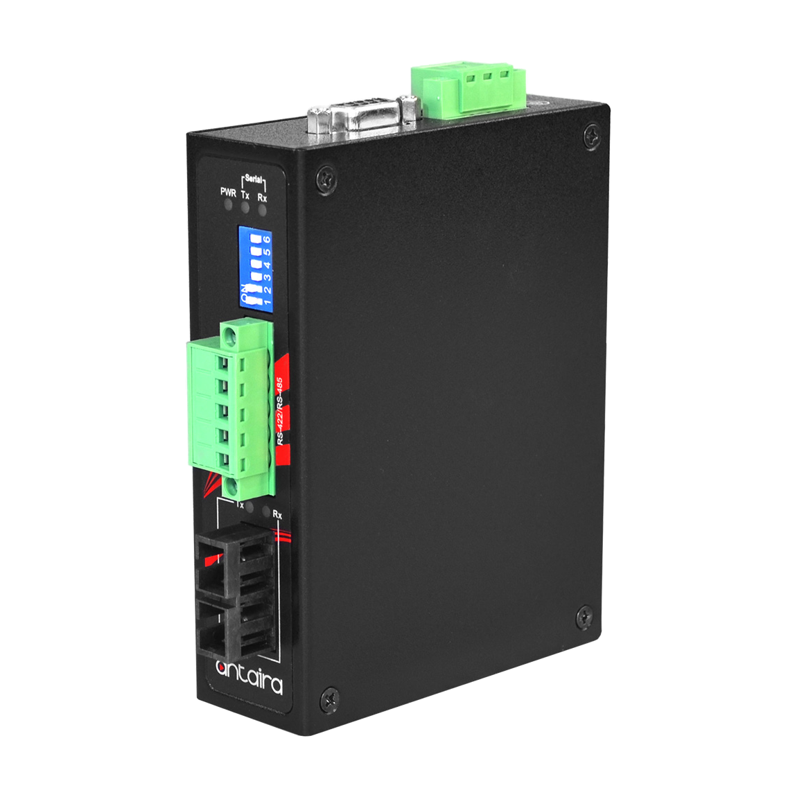 Conversor RS-232/422/485 para fibra STF-401C-CS30-T, SM 30KM, SC — vista do equipamento