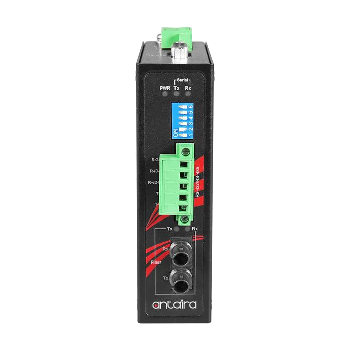 Conversor RS-232/422/485 para fibra STF-401C-TM02-T, MM 2KM, ST — vista do equipamento