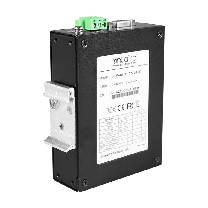 Conversor RS-232/422/485 para fibra STF-401C-TM02-T, MM 2KM, ST — vista do equipamento