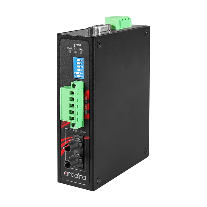 Conversor RS-232/422/485 para fibra STF-401C-TS30-T, SM 30KM, ST — vista do equipamento
