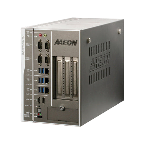 AAEON BOXER-6842M-A2-1010 (Intel 8/ 9 Ger, 1 PCIe x16, 1 PCIe x4) — vista do equipamento