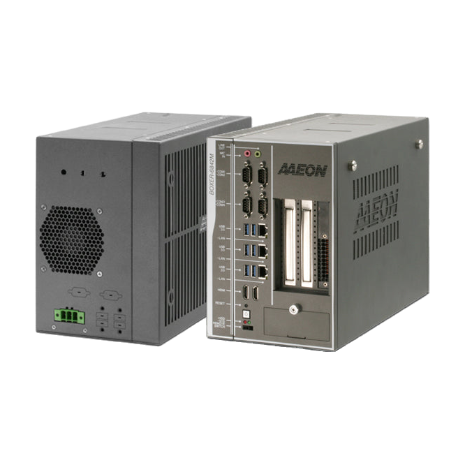 AAEON BOXER-6842M-A5-1010 (Intel 8/ 9 Ger, Tesla T4, PCIe x8, PCIe x4) — vista do equipamento
