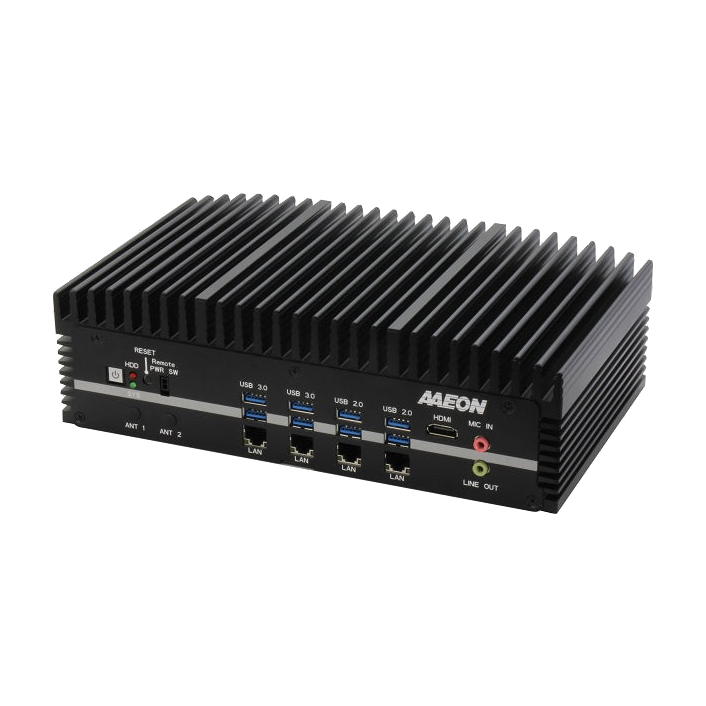 AAEON BOXER-6641-PRO (Intel 8/ 9 Gen, 4 LAN, 6 COM, DIO,10-35VDC) — vista do equipamento