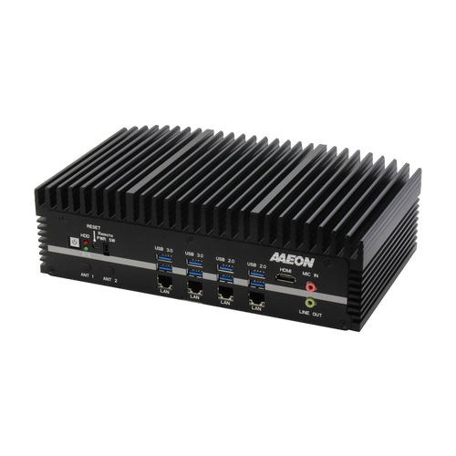 AAEON BOXER-6641-PRO (Intel 8/ 9 Gen, 4 LAN, 6 COM, DIO,10-35VDC) — vista do equipamento