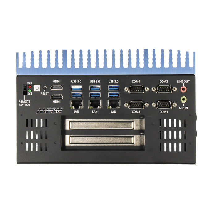 AAEON BOXER-6840-CFL (Intel 8/ 9 Gen, 3 LAN, 4 COM, 2 HDMI, 12-24VDC) — vista do equipamento