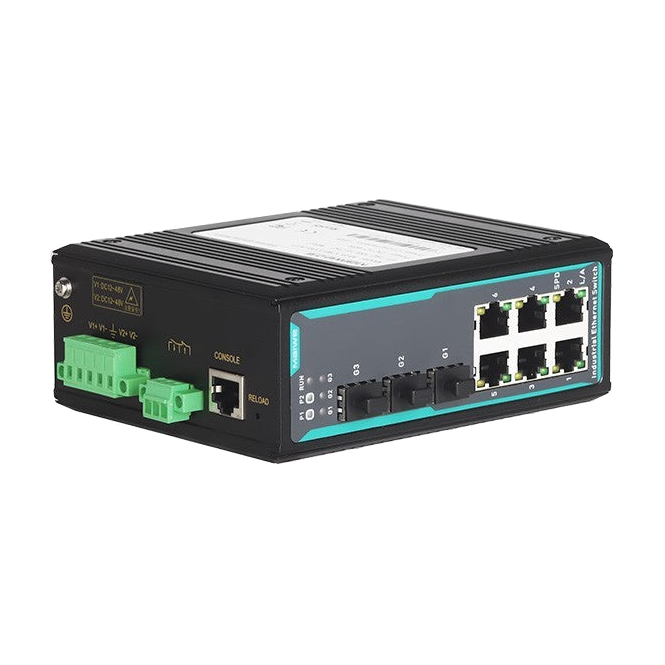Switch MISCOM7209-3GF (6* 10/100M T(x), 3 Gigabit SFP) — vista do equipamento