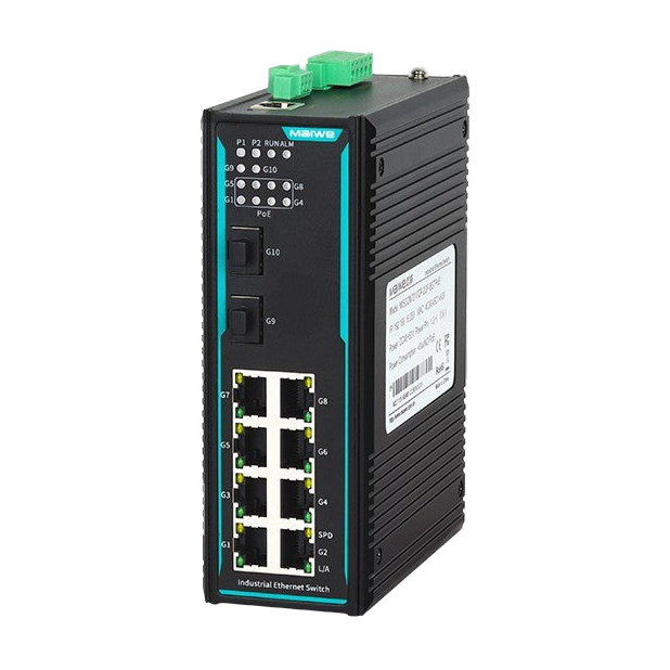 Switch PoE+ MISCOM7210GP-2GF-8GTPOE (2 Gigabit SFP, 8 Gigabit RJ45) — vista do equipamento