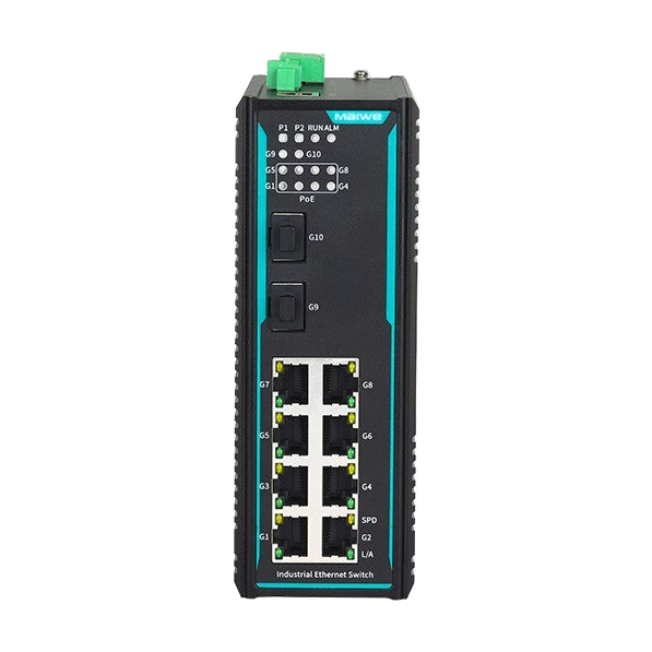 Switch PoE+ MISCOM7210GP-2GF-8GTPOE (2 Gigabit SFP, 8 Gigabit RJ45) — vista do equipamento