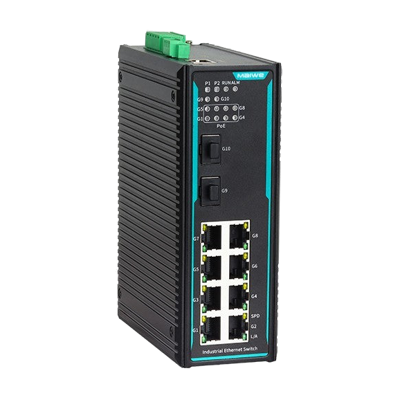 Switch PoE+ MISCOM7210GP-2GF-8GTPOE (2 Gigabit SFP, 8 Gigabit RJ45) — vista do equipamento