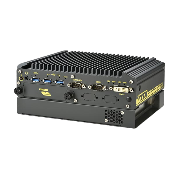 Neousys Nuvo-2612VTC (Elkhart Lake x6425E, 4 M12 PoE+, HDD, PCIe) — vista do equipamento