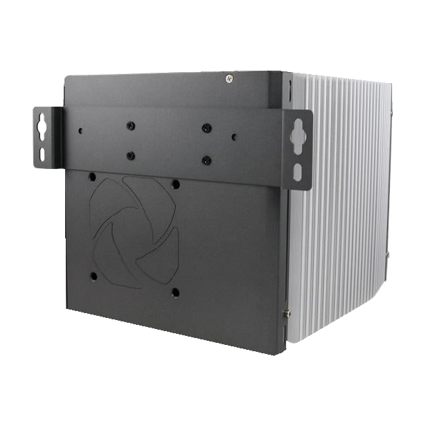 Neousys Nuvo-6002, vista traseira com dissipador e suportes de montagem