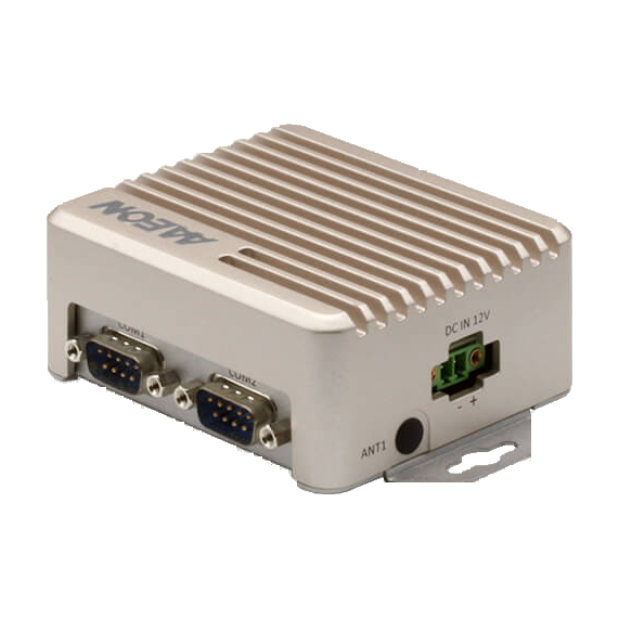 Computador industrial AAEON BOXER-8221AI, vista dos conectores e patilha de fixação