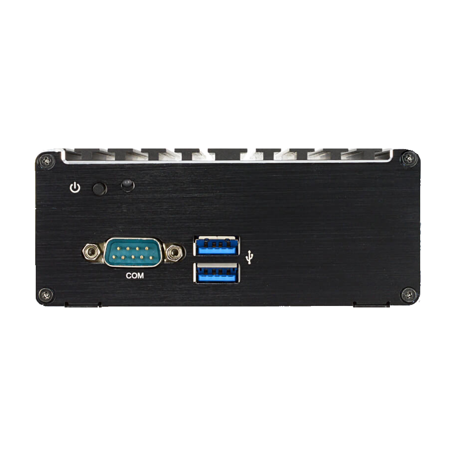 Computador industrial Jetway, painel frontal com porta série e portas USB