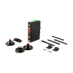 Router industrial Antaira com antenas, bases magnéticas, suportes e parafusos