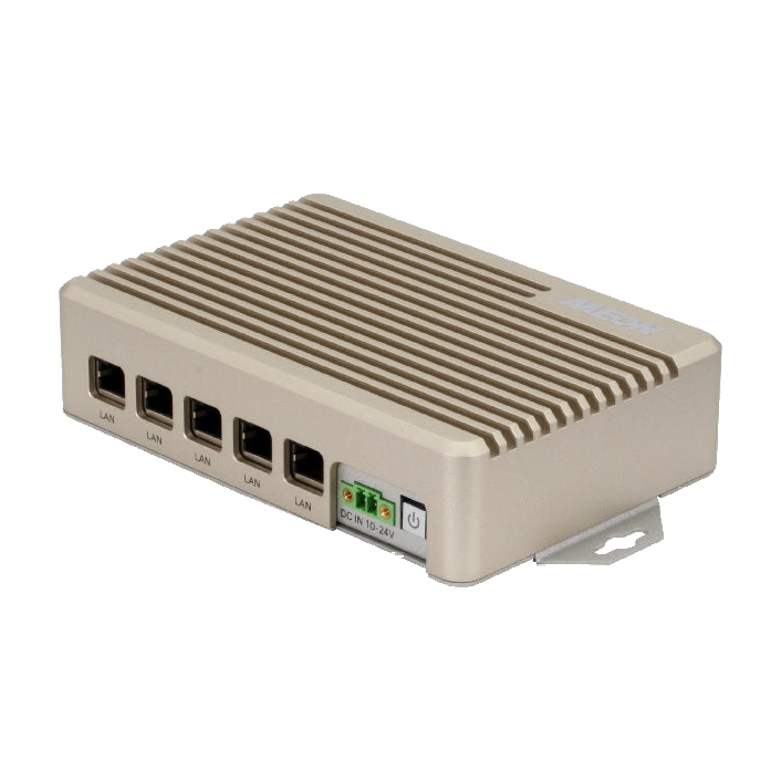 Equipamento AAEON BOXER-8250AI, vista do chassis e das ligações